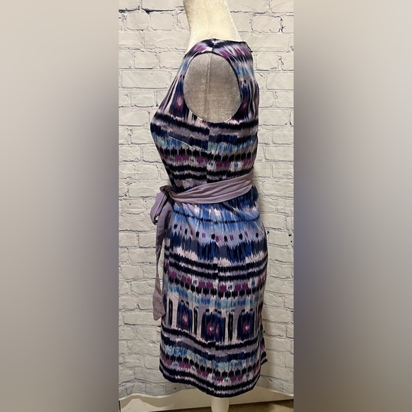 Tahari Arthur S. Levine Women’s 4 Linen Purple Blue Aztec Back Zip Sheath Dress - Picture 4 of 8